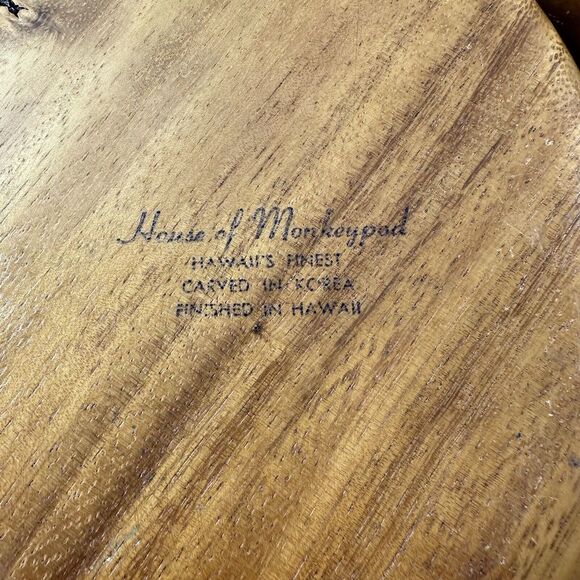 2 Vtg House Of Monkey Pod Wood Dishes Divided Leaf Bowl & Abstract Bowl Hawaii - Picture 10 of 15